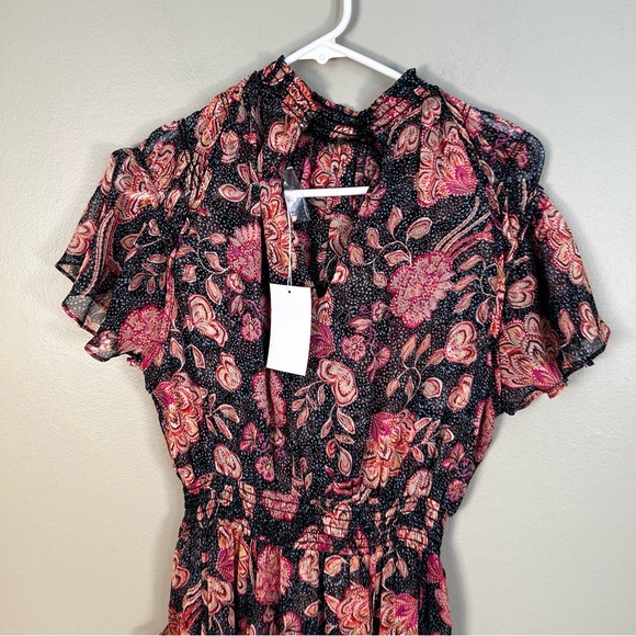 MISA Los Angeles‎ Azura Flutter-Sleeve Floral Midi Dress medium floral pink blue - Picture 11 of 16